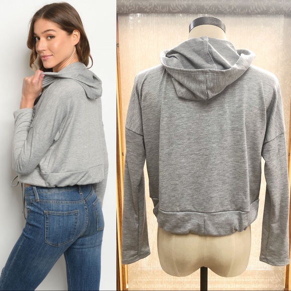 Grey Buffalo Skull Floral Crown Print Cropped Hoodie Drawstring Sweatshirt - Picture 2 of 4